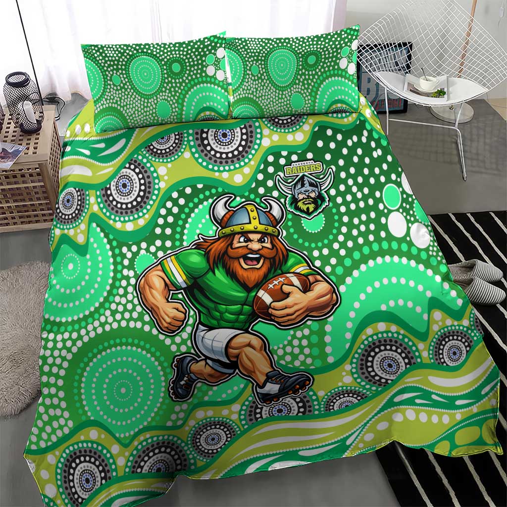 Canberra Raiders Bedding Set Aboriginal Dot Pattern - Rugby Mascot Heritage Pride