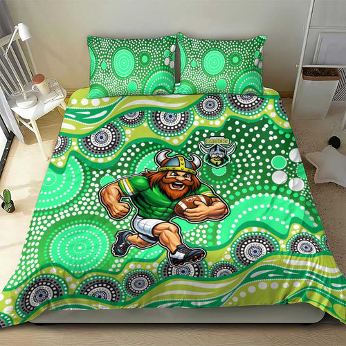 Canberra Raiders Bedding Set Aboriginal Dot Pattern - Rugby Mascot Heritage Pride