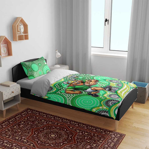 Canberra Raiders Bedding Set Aboriginal Dot Pattern - Rugby Mascot Heritage Pride