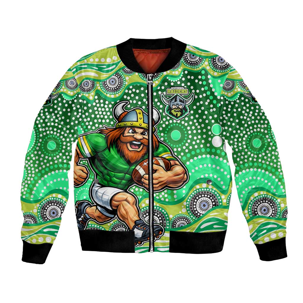 Canberra Raiders Bomber Jacket Aboriginal Dot Pattern - Rugby Mascot Heritage Pride