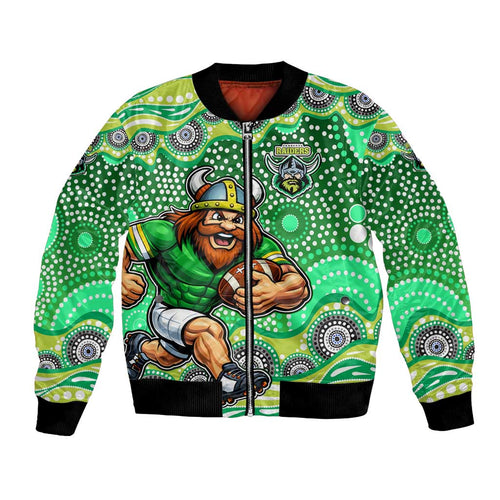 Canberra Raiders Bomber Jacket Aboriginal Dot Pattern - Rugby Mascot Heritage Pride