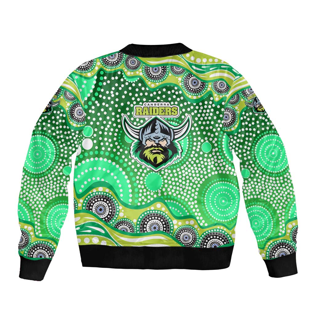 Canberra Raiders Bomber Jacket Aboriginal Dot Pattern - Rugby Mascot Heritage Pride