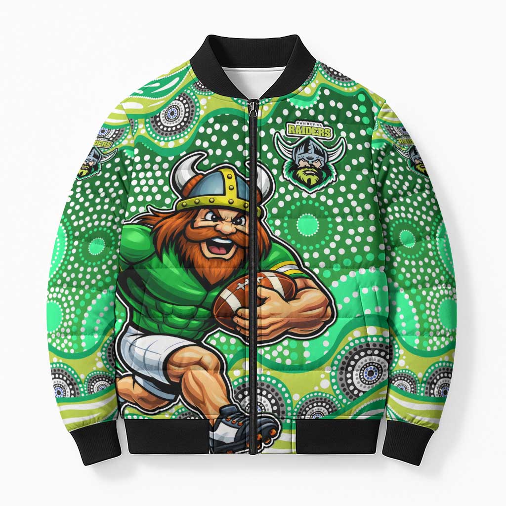 Canberra Raiders Bomber Puffer Jacket Aboriginal Dot Pattern - Rugby Mascot Heritage Pride