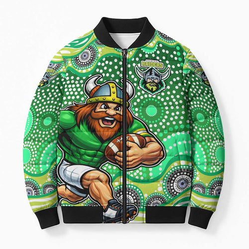 Canberra Raiders Bomber Puffer Jacket Aboriginal Dot Pattern - Rugby Mascot Heritage Pride