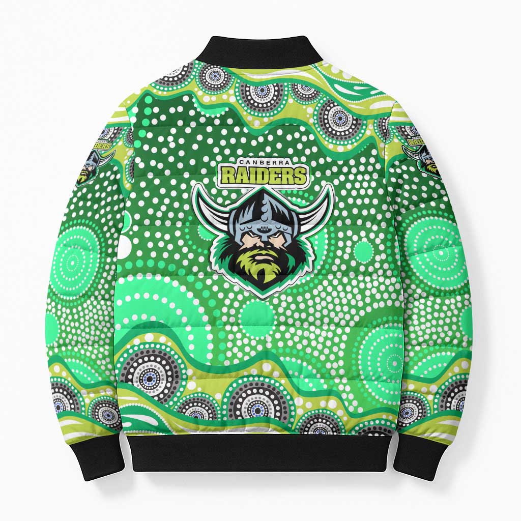 Canberra Raiders Bomber Puffer Jacket Aboriginal Dot Pattern - Rugby Mascot Heritage Pride