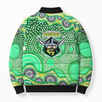 Canberra Raiders Bomber Puffer Jacket Aboriginal Dot Pattern - Rugby Mascot Heritage Pride