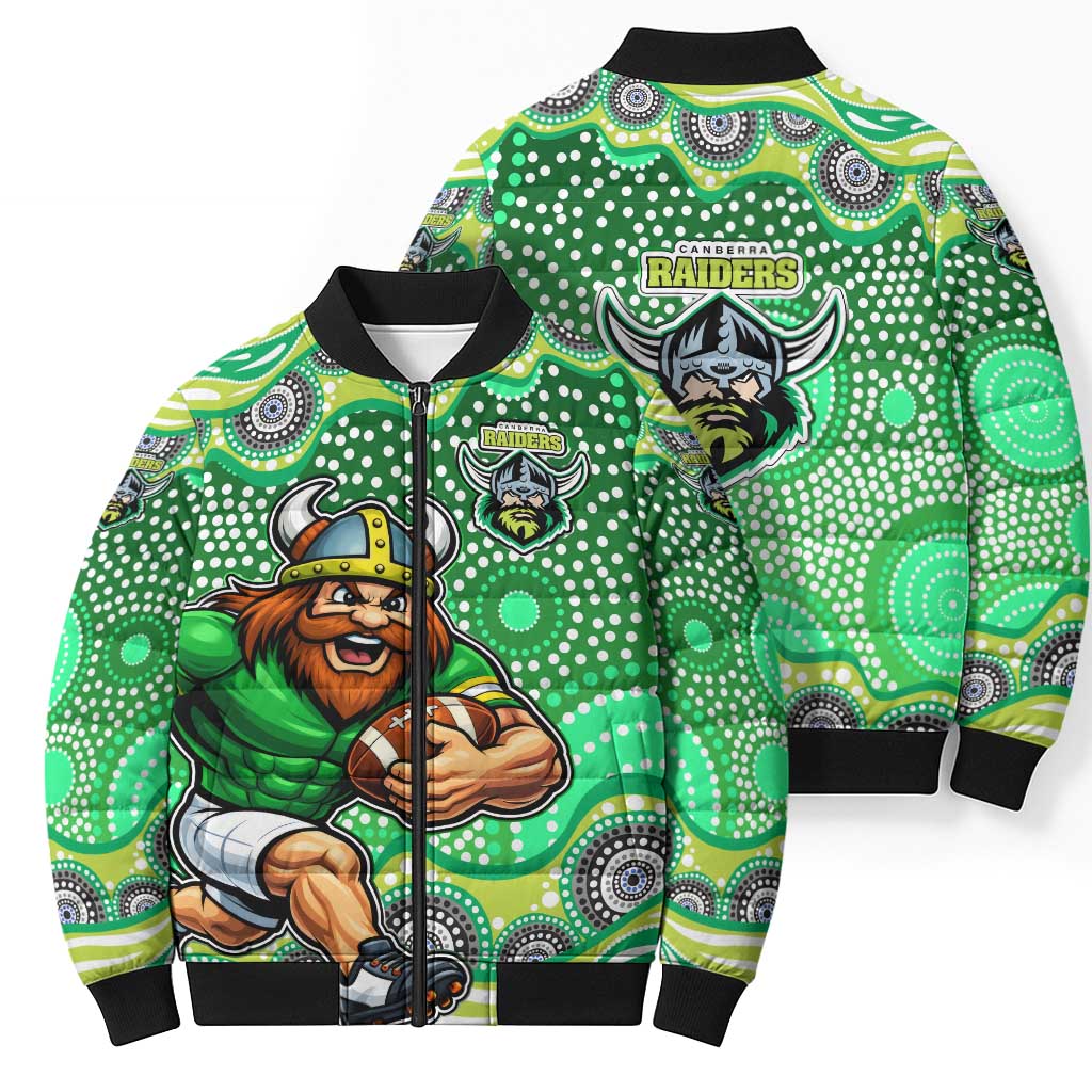 Canberra Raiders Bomber Puffer Jacket Aboriginal Dot Pattern - Rugby Mascot Heritage Pride