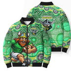 Canberra Raiders Bomber Puffer Jacket Aboriginal Dot Pattern - Rugby Mascot Heritage Pride