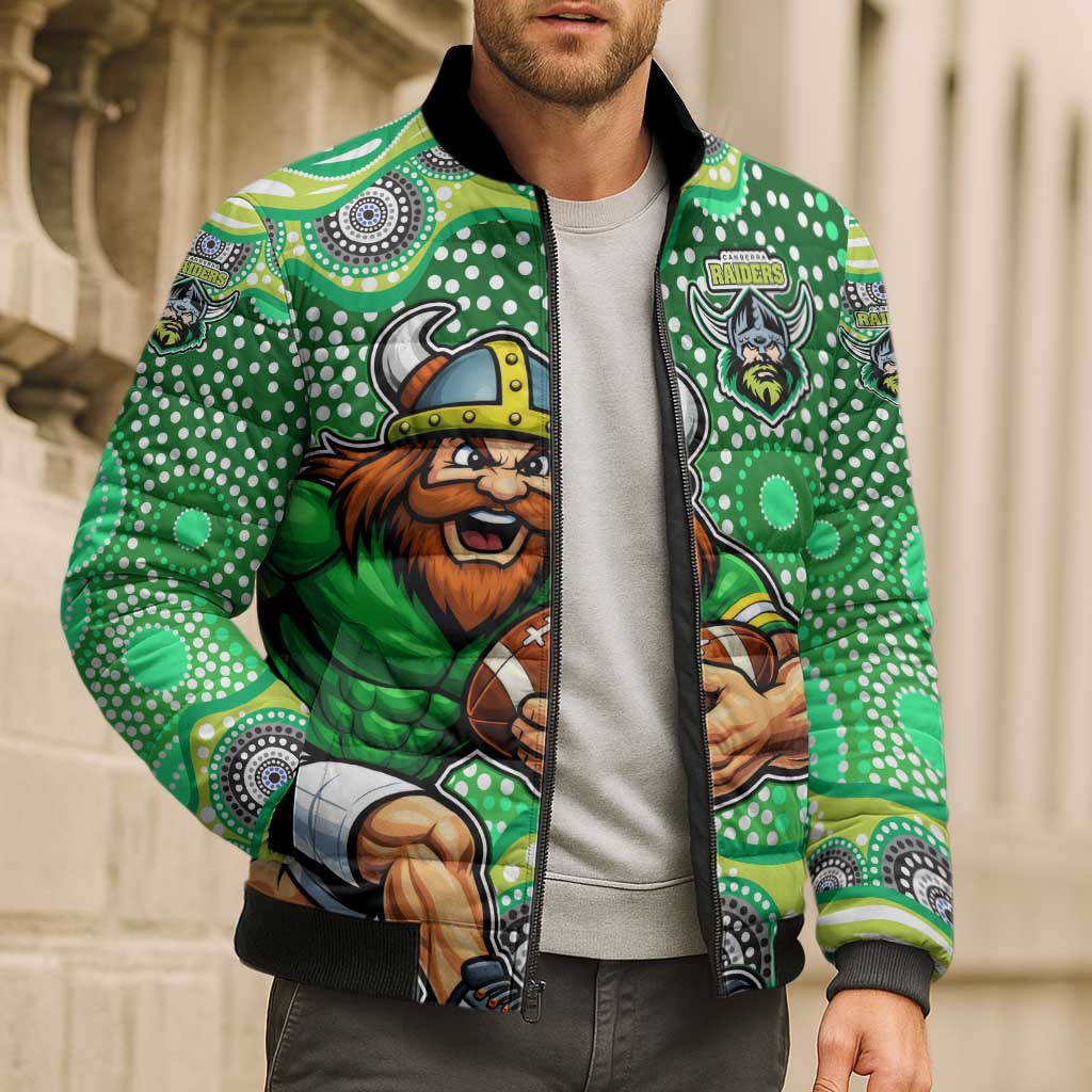 Canberra Raiders Bomber Puffer Jacket Aboriginal Dot Pattern - Rugby Mascot Heritage Pride