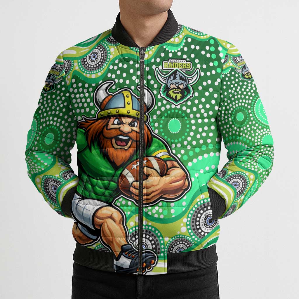 Canberra Raiders Bomber Puffer Jacket Aboriginal Dot Pattern - Rugby Mascot Heritage Pride