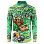 Canberra Raiders Button Sweatshirt Aboriginal Dot Pattern - Rugby Mascot Heritage Pride