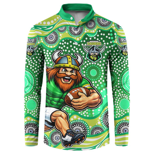Canberra Raiders Button Sweatshirt Aboriginal Dot Pattern - Rugby Mascot Heritage Pride