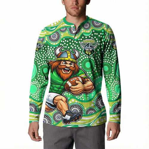 Canberra Raiders Button Sweatshirt Aboriginal Dot Pattern - Rugby Mascot Heritage Pride