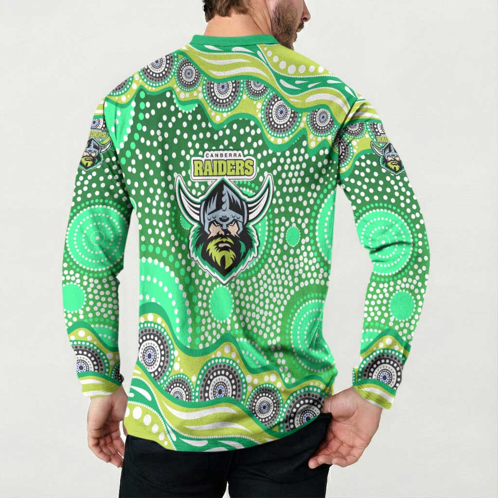 Canberra Raiders Button Sweatshirt Aboriginal Dot Pattern - Rugby Mascot Heritage Pride