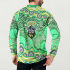 Canberra Raiders Button Sweatshirt Aboriginal Dot Pattern - Rugby Mascot Heritage Pride
