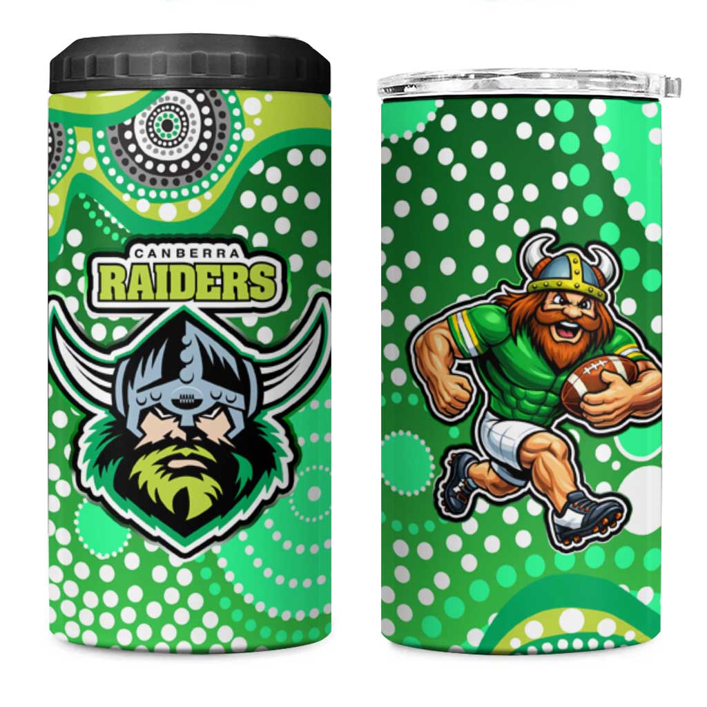 Canberra Raiders 4 in 1 Can Cooler Tumbler Aboriginal Dot Pattern - Rugby Mascot Heritage Pride
