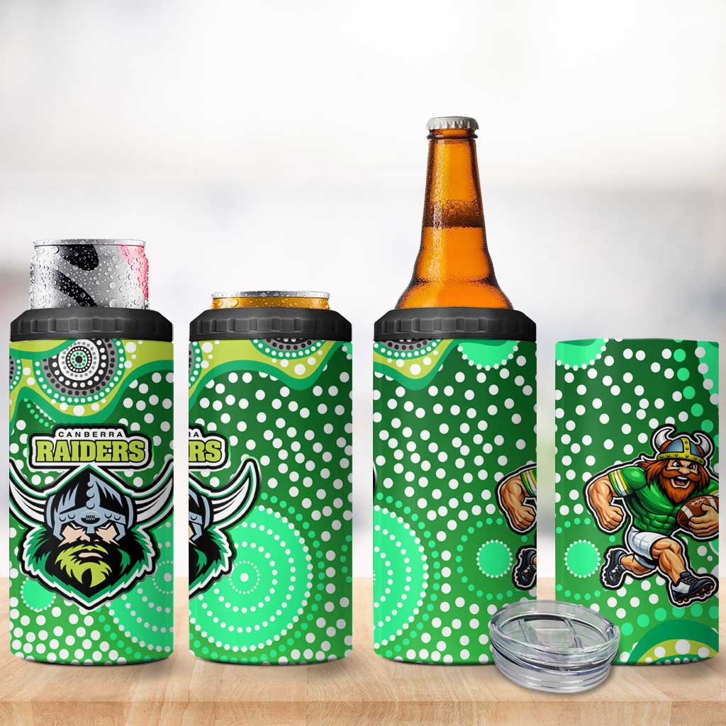Canberra Raiders 4 in 1 Can Cooler Tumbler Aboriginal Dot Pattern - Rugby Mascot Heritage Pride