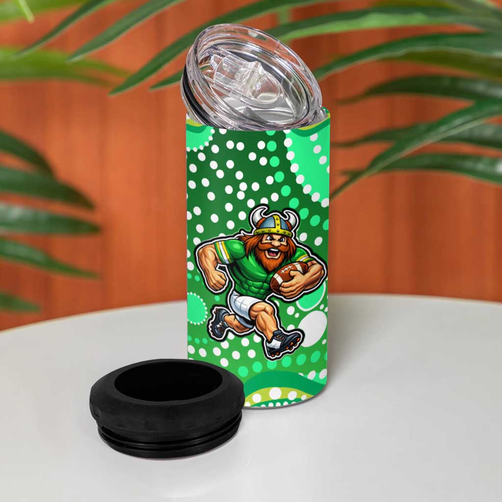 Canberra Raiders 4 in 1 Can Cooler Tumbler Aboriginal Dot Pattern - Rugby Mascot Heritage Pride