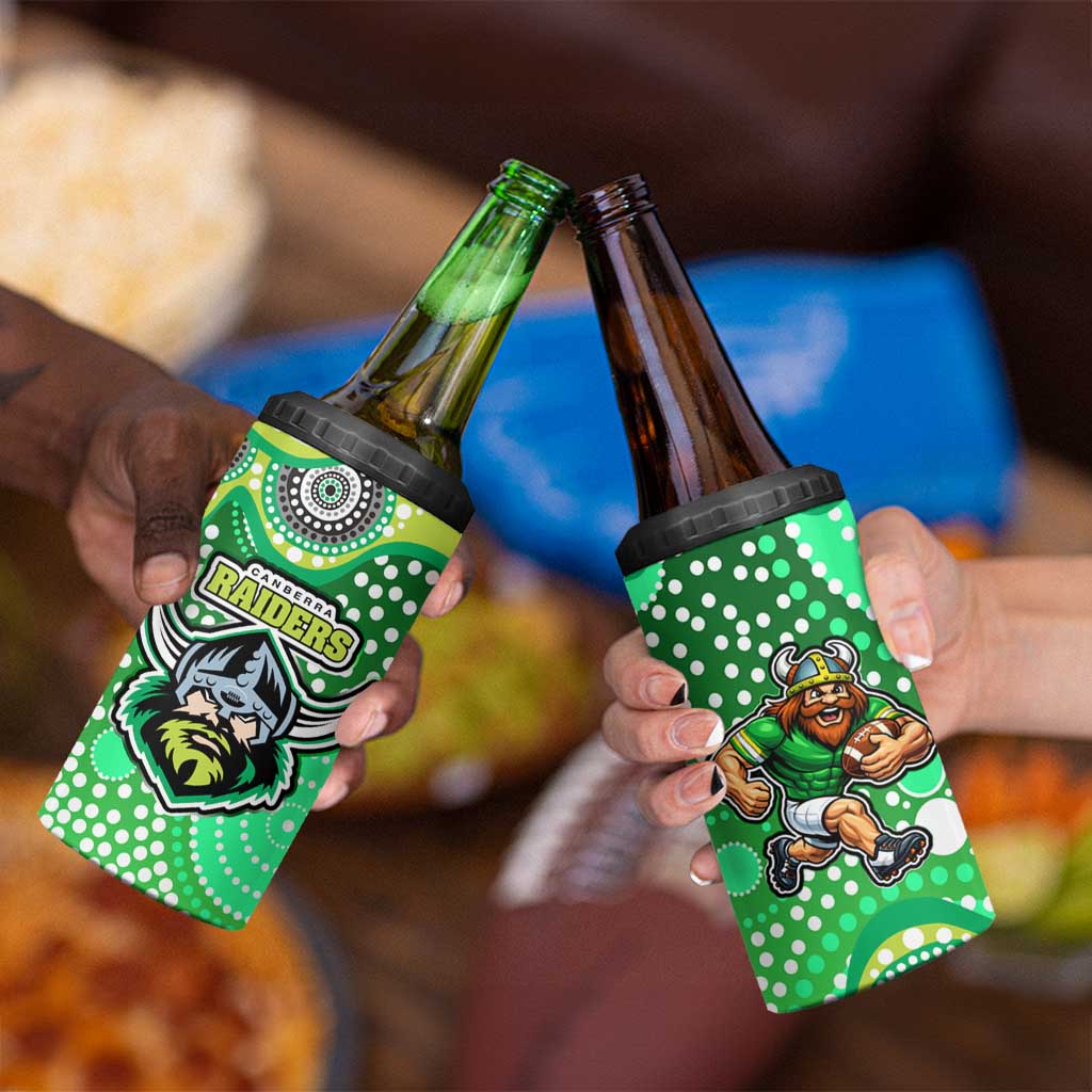 Canberra Raiders 4 in 1 Can Cooler Tumbler Aboriginal Dot Pattern - Rugby Mascot Heritage Pride