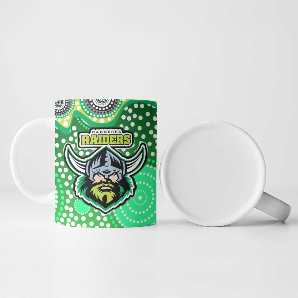 Canberra Raiders Ceramic Mug Aboriginal Dot Pattern - Rugby Mascot Heritage Pride