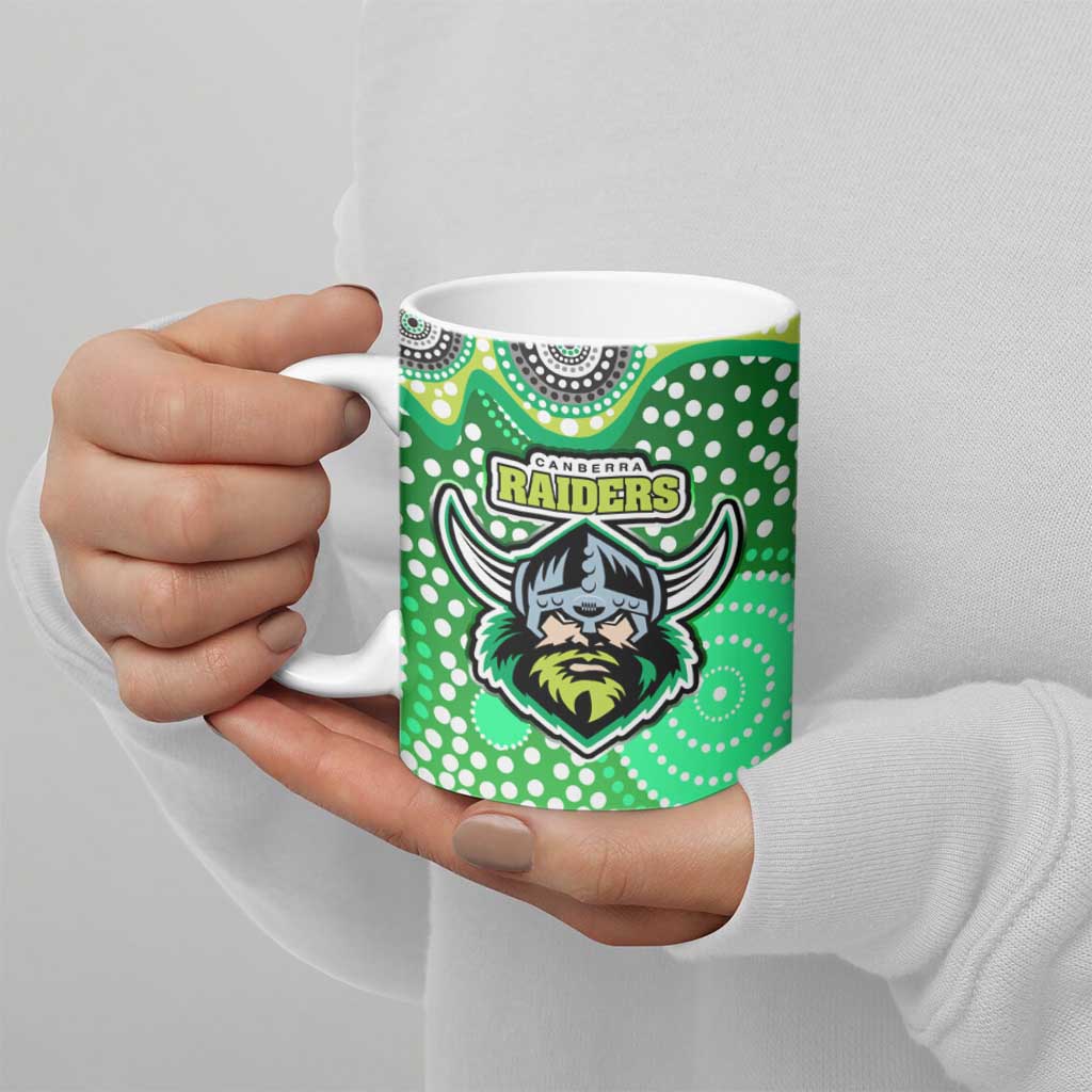 Canberra Raiders Ceramic Mug Aboriginal Dot Pattern - Rugby Mascot Heritage Pride