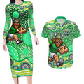 Canberra Raiders Couples Matching Long Sleeve Bodycon Dress and Hawaiian Shirt Aboriginal Dot Pattern - Rugby Mascot Heritage Pride