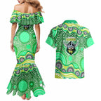 Canberra Raiders Couples Matching Mermaid Dress and Hawaiian Shirt Aboriginal Dot Pattern - Rugby Mascot Heritage Pride