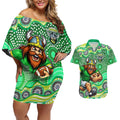 Canberra Raiders Couples Matching Off Shoulder Short Dress and Hawaiian Shirt Aboriginal Dot Pattern - Rugby Mascot Heritage Pride