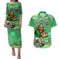 Canberra Raiders Couples Matching Puletasi and Hawaiian Shirt Aboriginal Dot Pattern - Rugby Mascot Heritage Pride