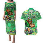 Canberra Raiders Couples Matching Puletasi and Hawaiian Shirt Aboriginal Dot Pattern - Rugby Mascot Heritage Pride