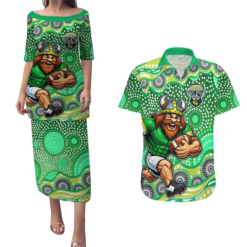 Canberra Raiders Couples Matching Puletasi and Hawaiian Shirt Aboriginal Dot Pattern - Rugby Mascot Heritage Pride