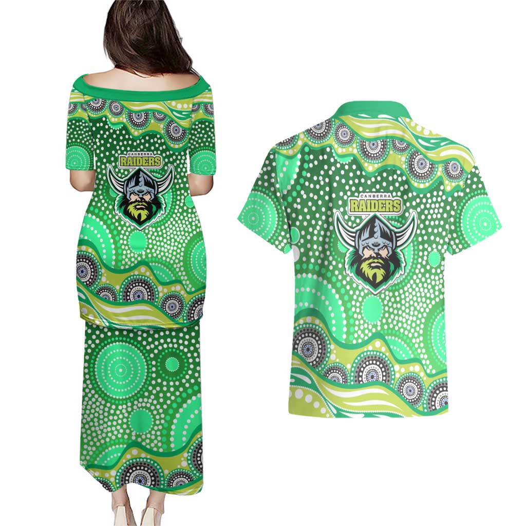 Canberra Raiders Couples Matching Puletasi and Hawaiian Shirt Aboriginal Dot Pattern - Rugby Mascot Heritage Pride
