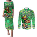Canberra Raiders Couples Matching Puletasi and Long Sleeve Button Shirt Aboriginal Dot Pattern - Rugby Mascot Heritage Pride