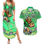 Canberra Raiders Couples Matching Summer Maxi Dress and Hawaiian Shirt Aboriginal Dot Pattern - Rugby Mascot Heritage Pride