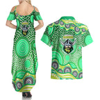 Canberra Raiders Couples Matching Summer Maxi Dress and Hawaiian Shirt Aboriginal Dot Pattern - Rugby Mascot Heritage Pride