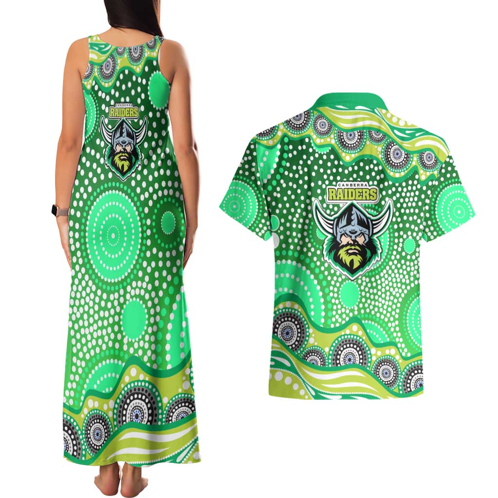 Canberra Raiders Couples Matching Tank Maxi Dress and Hawaiian Shirt Aboriginal Dot Pattern - Rugby Mascot Heritage Pride