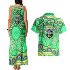 Canberra Raiders Couples Matching Tank Maxi Dress and Hawaiian Shirt Aboriginal Dot Pattern - Rugby Mascot Heritage Pride
