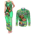 Canberra Raiders Couples Matching Tank Maxi Dress and Long Sleeve Button Shirt Aboriginal Dot Pattern - Rugby Mascot Heritage Pride