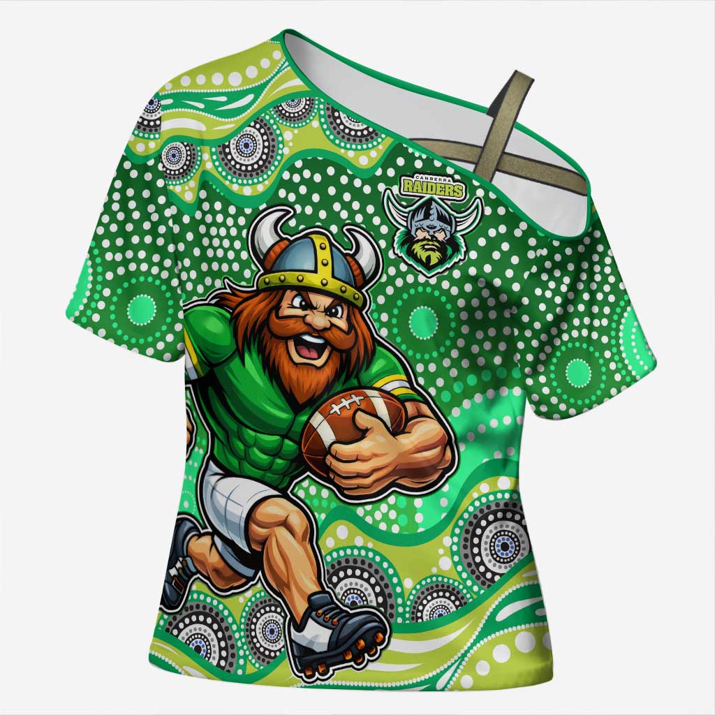 Canberra Raiders Cross Shoulder Shirt Aboriginal Dot Pattern - Rugby Mascot Heritage Pride