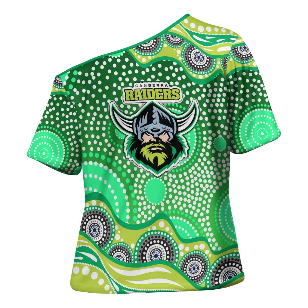 Canberra Raiders Cross Shoulder Shirt Aboriginal Dot Pattern - Rugby Mascot Heritage Pride
