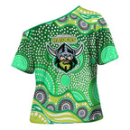 Canberra Raiders Cross Shoulder Shirt Aboriginal Dot Pattern - Rugby Mascot Heritage Pride