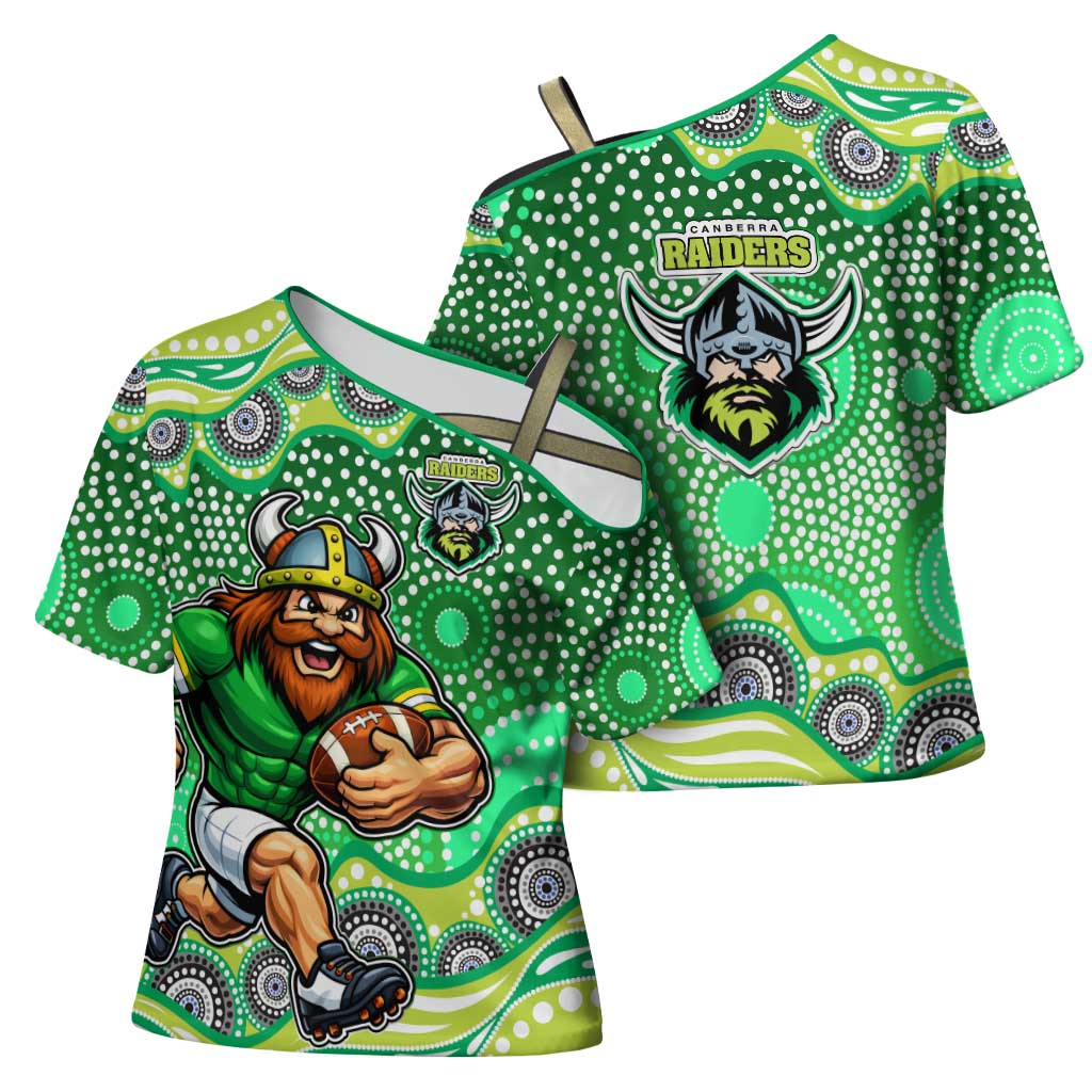 Canberra Raiders Cross Shoulder Shirt Aboriginal Dot Pattern - Rugby Mascot Heritage Pride