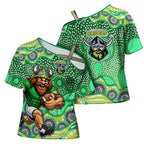 Canberra Raiders Cross Shoulder Shirt Aboriginal Dot Pattern - Rugby Mascot Heritage Pride