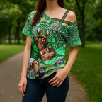 Canberra Raiders Cross Shoulder Shirt Aboriginal Dot Pattern - Rugby Mascot Heritage Pride