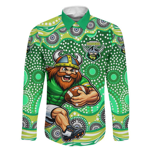 Canberra Raiders Family Matching Long Sleeve Bodycon Dress and Hawaiian Shirt Aboriginal Dot Pattern - Rugby Mascot Heritage Pride