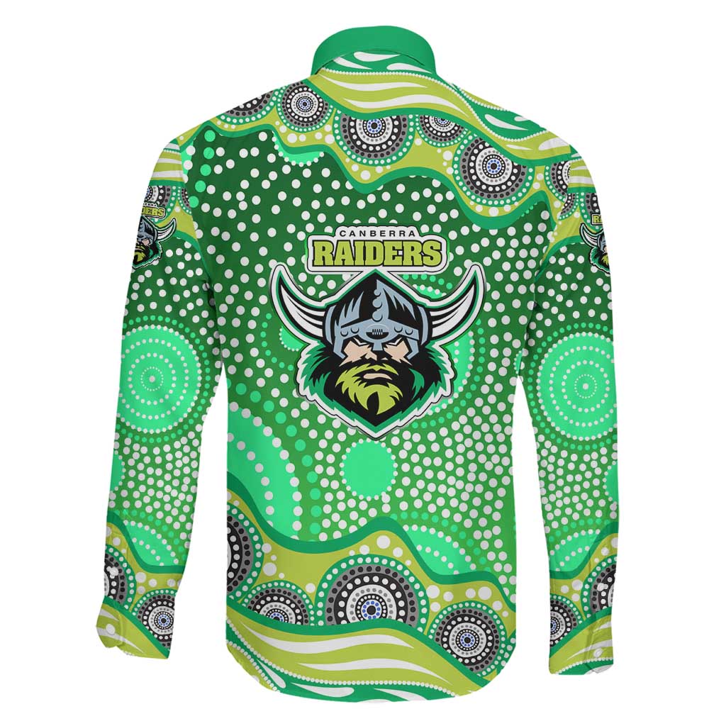 Canberra Raiders Family Matching Off The Shoulder Long Sleeve Dress and Hawaiian Shirt Aboriginal Dot Pattern - Rugby Mascot Heritage Pride