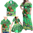Canberra Raiders Family Matching Off Shoulder Maxi Dress and Hawaiian Shirt Aboriginal Dot Pattern - Rugby Mascot Heritage Pride