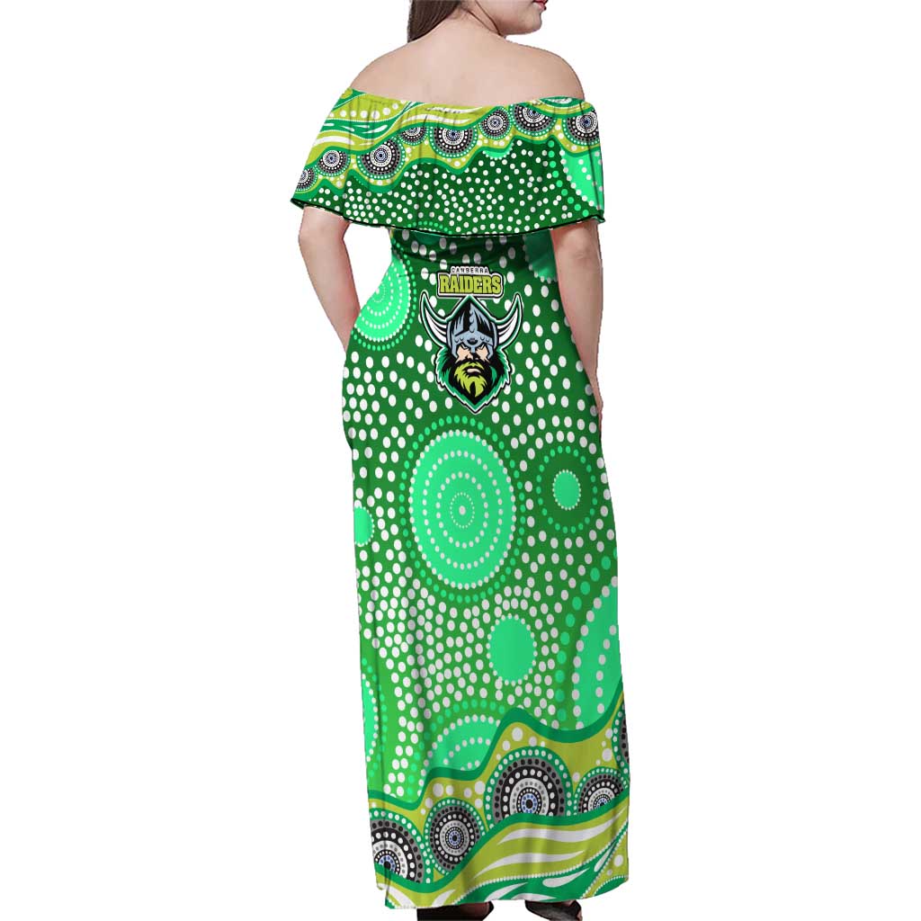 Canberra Raiders Family Matching Off Shoulder Maxi Dress and Hawaiian Shirt Aboriginal Dot Pattern - Rugby Mascot Heritage Pride