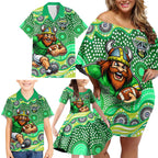 Canberra Raiders Family Matching Off Shoulder Short Dress and Hawaiian Shirt Aboriginal Dot Pattern - Rugby Mascot Heritage Pride