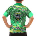 Canberra Raiders Family Matching Off Shoulder Short Dress and Hawaiian Shirt Aboriginal Dot Pattern - Rugby Mascot Heritage Pride